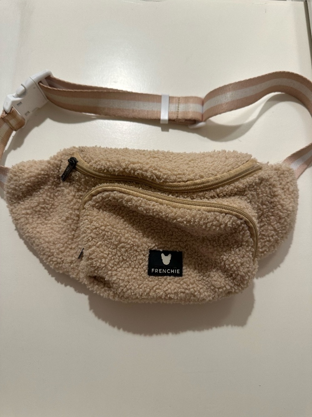 Frenchie Bulldog Beige Boucle Fanny Pack